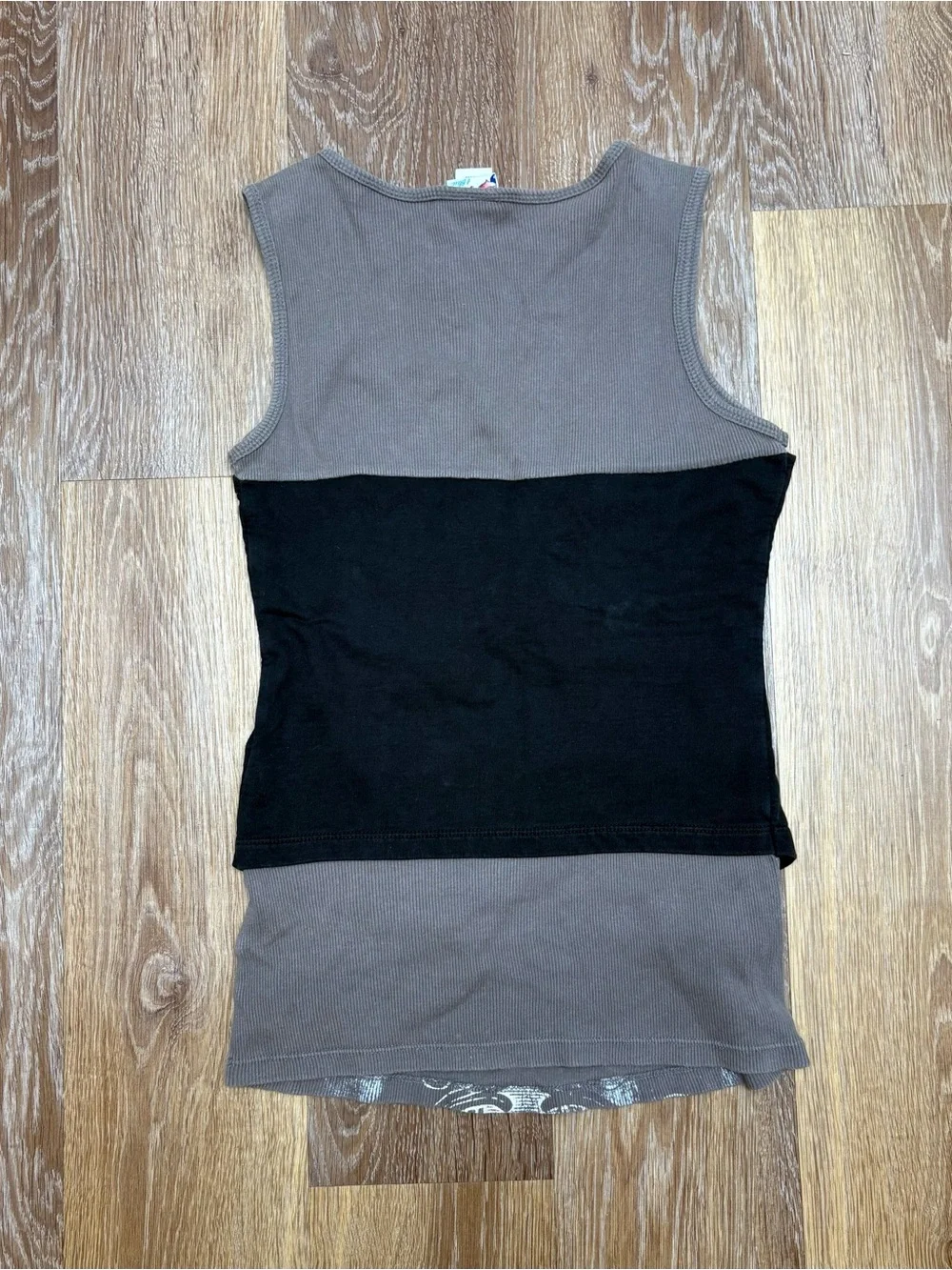 Piper Black Layered Vest Tank with Printed Gray Underlay